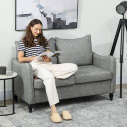 HOMCOM Modern 2 Seater Sofa, PU Leather Upholstered Loveseat Settee in Grey