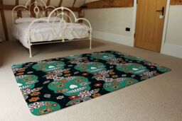 Benjamin Tate Design Embroidery Colorful Simplified Ethnic Flowers & Skull Pattern Rug in Natural - Size: Large - thumbnail 3
