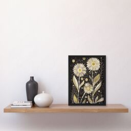 "Artery8 Dark Daisy Flowers Artwork Rustic Floral Quirky Framed Art Print in Black - Size: W12"" x H16""" - thumbnail 4