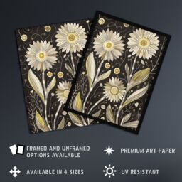 "Artery8 Dark Daisy Flowers Artwork Rustic Floral Quirky Framed Art Print in Black - Size: W12"" x H16""" - thumbnail 2