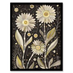 "Artery8 Dark Daisy Flowers Artwork Rustic Floral Quirky Framed Art Print in Black - Size: W12"" x H16""" - thumbnail 1