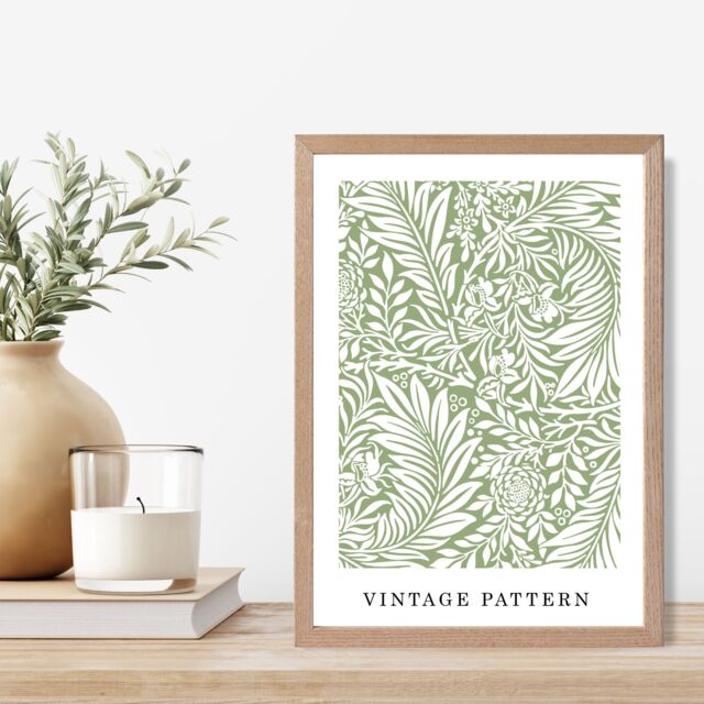 ARTZE William Morris Green Floral Art Print / Oak Frame / SIZE: A3 - Size: A4 - image 1