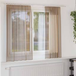 Berkfield Home Voile Curtains with Rod Pockets 2 pcs Light Brown - thumbnail 2