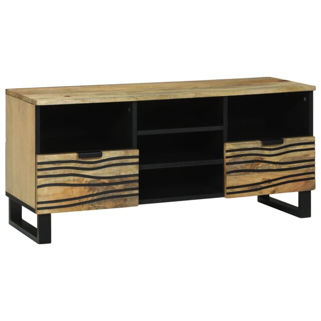 Berkfield Home TV Cabinet, 100x33.5x46 cm, made from solid mango wood in Beige - Size: 100x33.5x46 cm - image 1