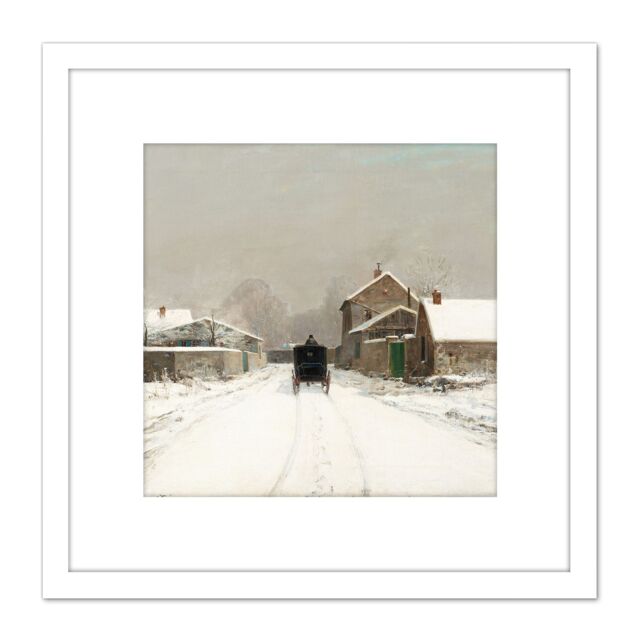 Artery8 Loir L'Avenue De Neuilly Winter Day Painting 8X8 Inch Square Wooden Framed Wall Art Print Picture with Mount in White - image 1