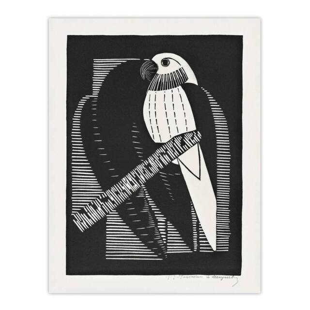 "Artery8 Stylised Parakeet Birds Samuel J De Mesquita Wall Art Poster Print in Black - Size: W12"" x H16""" - image 1