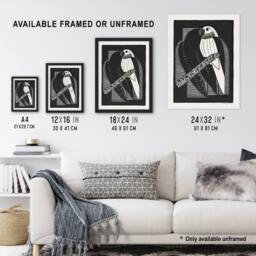 "Artery8 Stylised Parakeet Birds Samuel J De Mesquita Wall Art Poster Print in Black - Size: W12"" x H16""" - thumbnail 3