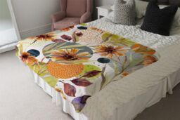 Benjamin Tate Design Autumn Flowers Blanket in Natural - Size: 120 cm x 150 cm - thumbnail 3