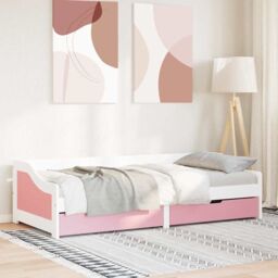Berkfield Home Day Bed with 2 Drawers without Mattress IRUN White&Pink 90x200 cm in Pink - thumbnail 4