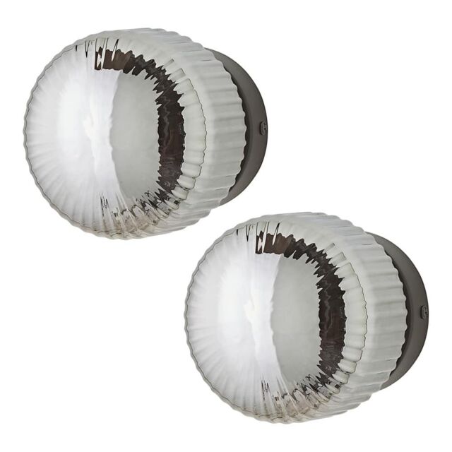 ValueLights Calpe Pair of Small Ribbed Glass Flush Ceiling Wall Lights in Black - image 1