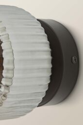 ValueLights Calpe Pair of Small Ribbed Glass Flush Ceiling Wall Lights in Black - thumbnail 6