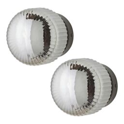 ValueLights Calpe Pair of Small Ribbed Glass Flush Ceiling Wall Lights in Black