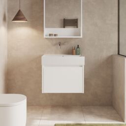 Banyetti Mino 600mm WallHung Vanity Unit & Veneto 0 TH Basin-Gloss White - thumbnail 2