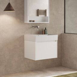 Banyetti Mino 600mm WallHung Vanity Unit & Veneto 0 TH Basin-Gloss White - thumbnail 3