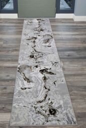 Kukoon Runner Rug Grey Gold Metallic Distressed Marble Long Hallway Rugs - Size: 60 cm x 240 cm