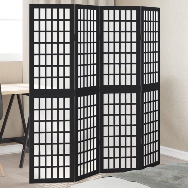 Berkfield Home Room Divider 4 Panels Black Solid Wood Paulownia - image 1