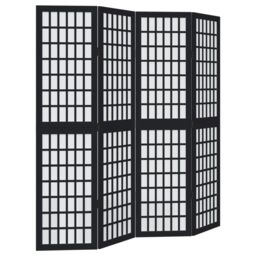 Berkfield Home Room Divider 4 Panels Black Solid Wood Paulownia - thumbnail 2