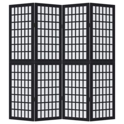 Berkfield Home Room Divider 4 Panels Black Solid Wood Paulownia - thumbnail 4