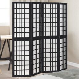 Berkfield Home Room Divider 4 Panels Black Solid Wood Paulownia - thumbnail 1