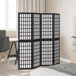 Berkfield Home Room Divider 4 Panels Black Solid Wood Paulownia - thumbnail 3