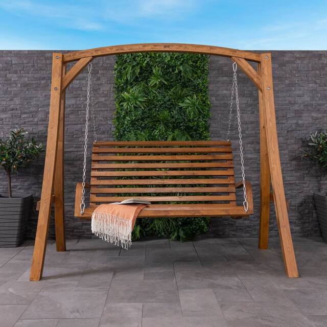 Charles Bentley 2-3 Seater Larch Wood Wooden Garden Outdoor Swing Seat Bench Hammock 1.9M in Brown - image 1