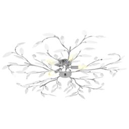 Berkfield Home Ceiling Lamp with Acrylic Crystal Leaf Arms for 5 E14 Bulbs White - thumbnail 2