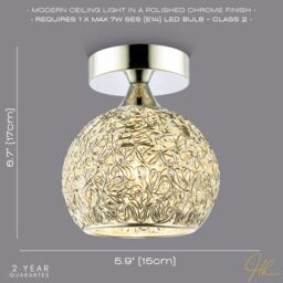 Happy Homewares Modern Ceiling Light Fitting with Twisting Metal Shade in Silver - thumbnail 6