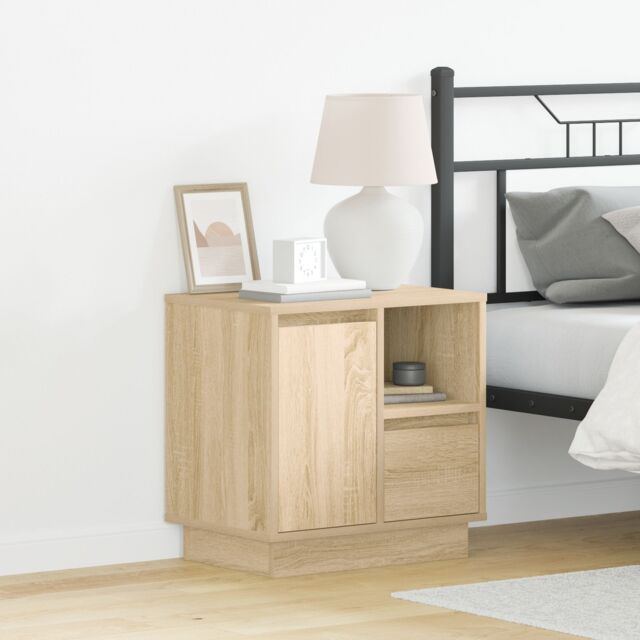 Berkfield Home Bedside Cabinets with LED 2 pcs Sonoma Oak 50x34.5x50 cm in Beige - image 1
