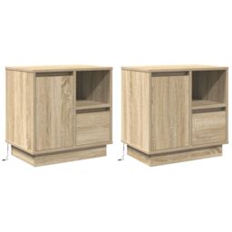 Berkfield Home Bedside Cabinets with LED 2 pcs Sonoma Oak 50x34.5x50 cm in Beige - thumbnail 2