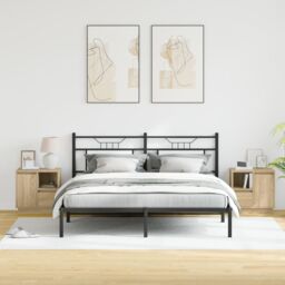 Berkfield Home Bedside Cabinets with LED 2 pcs Sonoma Oak 50x34.5x50 cm in Beige - thumbnail 3