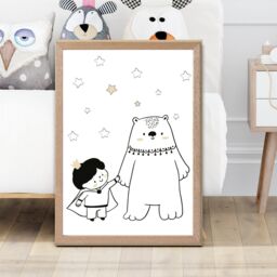 ARTZE Scandi Prince Little Boy with Bear Framed Print SIZE: A3 with Oak Frame in Black - Size: A4 - thumbnail 2