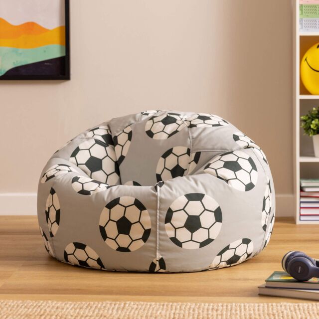 icon Kids Classic Medium Football Print Dome Bean Bag in Pale Grey - Size: Small - image 1