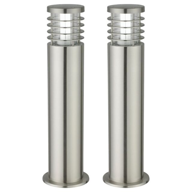 First Choice Lighting Set of 2 Bloom - Brushed Stainless Steel Outdoor Post Lights in Silver - image 1