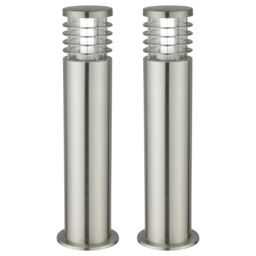 First Choice Lighting Set of 2 Bloom - Brushed Stainless Steel Outdoor Post Lights in Silver