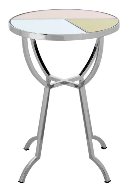Orsina Circular Side Table, Decorative Table With Gold, Pink & Mirror Segments, Silver Finished Round Accent Table - image 1