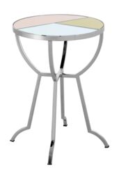 Orsina Circular Side Table, Decorative Table With Gold, Pink & Mirror Segments, Silver Finished Round Accent Table - thumbnail 2