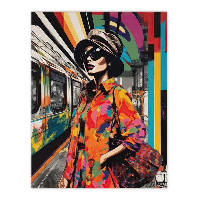 Artery8 Wall Art Print Paris Metro Parisian Fashion Collage Artwork Rainbow Train Station Retro Colour Patterns Vibrant Colourful Bold Pop Art Modern - image 1