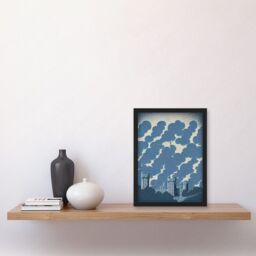 Artery8 Windsor Castle with Cloudy Sky Lithograph Illustration in Blue Artwork Framed Wall Art Print A4 in Black - thumbnail 2