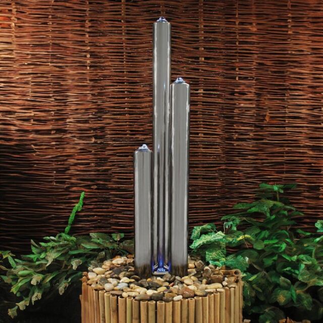 Primrose 3 Tube Water Feature Fountain Cascade Silver Brushed Steel Garden in Metallic Silver - image 1