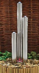 Primrose 3 Tube Water Feature Fountain Cascade Silver Brushed Steel Garden in Metallic Silver - thumbnail 3
