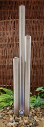 Primrose 3 Tube Water Feature Fountain Cascade Silver Brushed Steel Garden in Metallic Silver - thumbnail 2