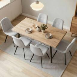 Home Source Avara Contemporary Dining Set 120cm Table & Upholstered Chairs in Off-White - Size: 5 Pack - thumbnail 3