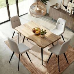 Home Source Avara Contemporary Dining Set 120cm Table & Upholstered Chairs in Off-White - Size: 5 Pack - thumbnail 5