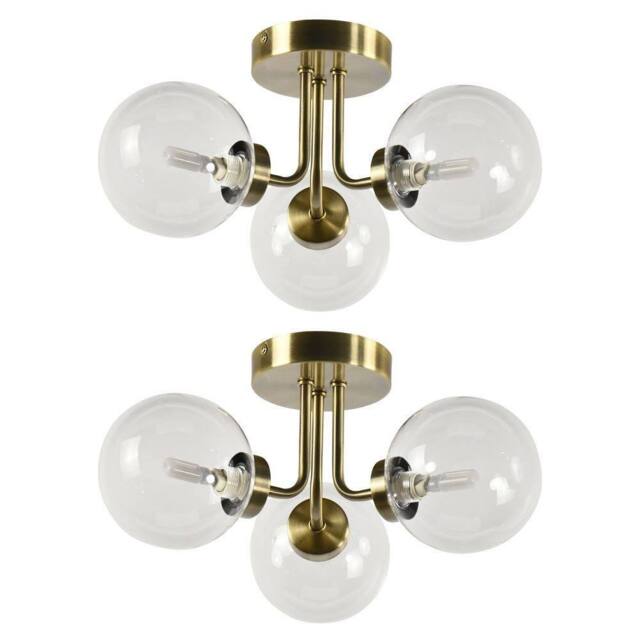 First Choice Lighting Set of 2 Dore - Antique Brass Ceiling Lights with Clear Glass Shades in Bronze - image 1