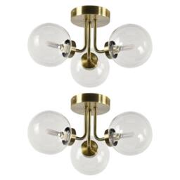 First Choice Lighting Set of 2 Dore - Antique Brass Ceiling Lights with Clear Glass Shades in Bronze