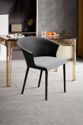 Living and Home 4Pcs PP Upholstered Dining Chairs with Armrest ( Load Capacity 150kg ) in Black - thumbnail 2