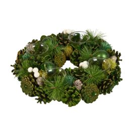 Dibor Set of 2 Woodland Green Round Table Centrepiece Christmas Decoration Candle Holders Tealight Holder 30cm - Size: 2 Pack - thumbnail 2