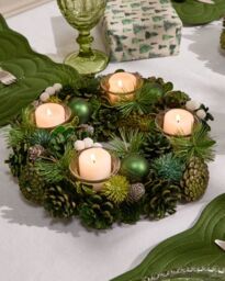 Dibor Set of 2 Woodland Green Round Table Centrepiece Christmas Decoration Candle Holders Tealight Holder 30cm - Size: 2 Pack - thumbnail 3