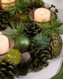 Dibor Set of 2 Woodland Green Round Table Centrepiece Christmas Decoration Candle Holders Tealight Holder 30cm - Size: 2 Pack - thumbnail 4