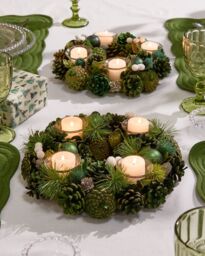 Dibor Set of 2 Woodland Green Round Table Centrepiece Christmas Decoration Candle Holders Tealight Holder 30cm - Size: 2 Pack